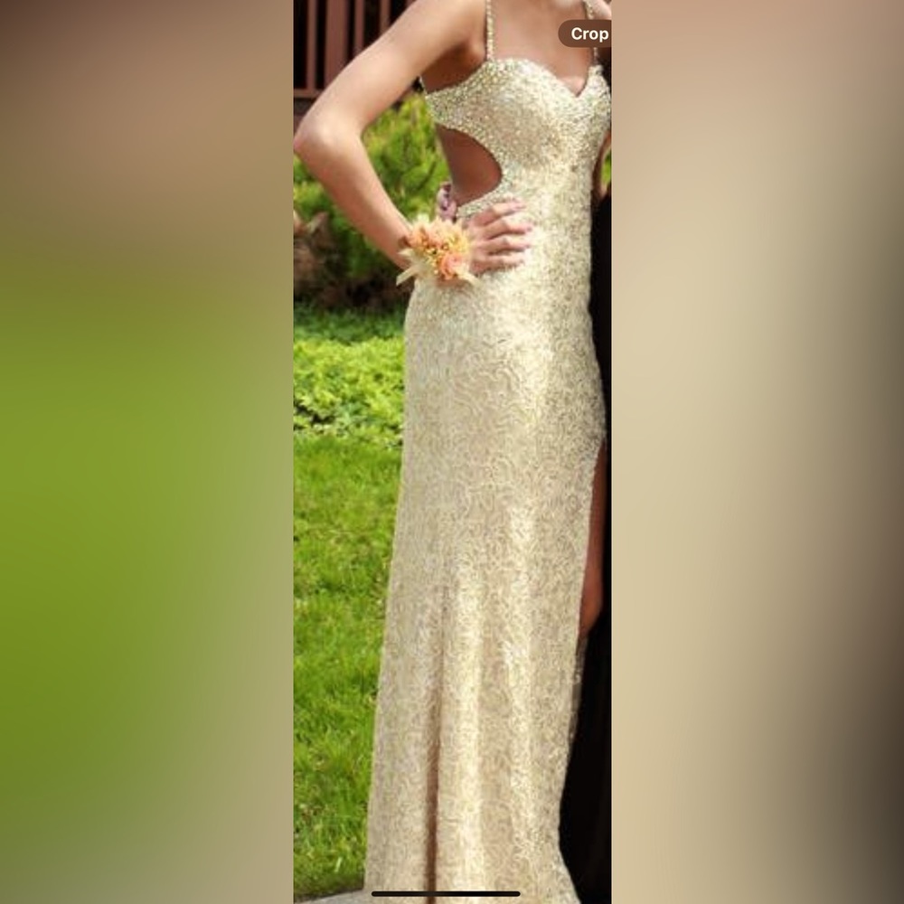 Beautiful gold beaded prom dress- worn once